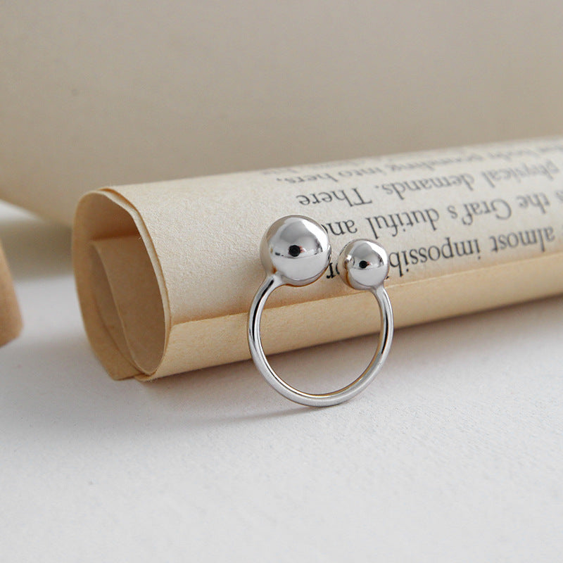 Simple Mother Child Balls 925 Sterling Silver Adjustable Ring - SterlingSilberSchmuck