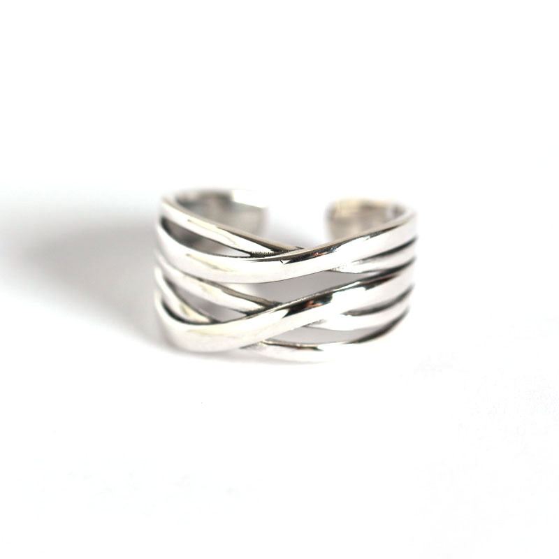 Vintage Lines Cross 925 Sterling Silver Wide Adjustable Ring - SterlingSilberSchmuck
