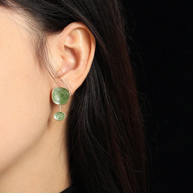 Irregular Green Epoxy Geometry 925 Sterling Silver Dangling Earrings - SterlingSilberSchmuck