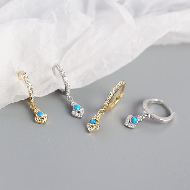 Boho Opal Geometrie Hoop Ohrringe 925 Sterlingsilber Elegant