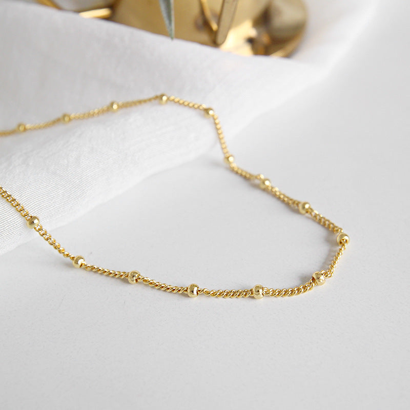 Simple Curb Chain Beads 925 Sterling Silver Necklace - SterlingSilberSchmuck