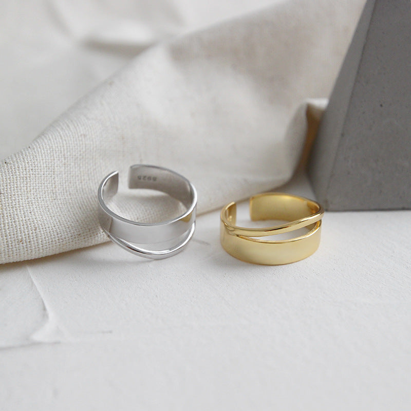 Simple Double Layer Minimalist 925 Sterling Silver Adjustable Ring - SterlingSilberSchmuck