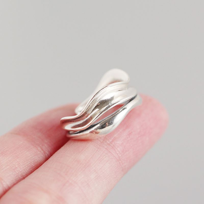 Fashion Minimalist Vintage Concave Convex Double Layer 925 Sterling Silver Ring - SterlingSilberSchmuck
