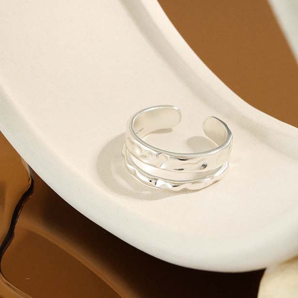 Doppelschicht Ring 925 Sterling Silber verstellbar unregelmäßig