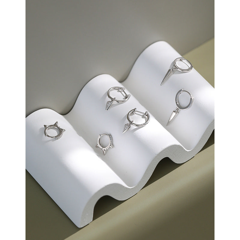 Geometry Rivet Fashion 925 Sterling Silver Hoop Earrings - SterlingSilberSchmuck