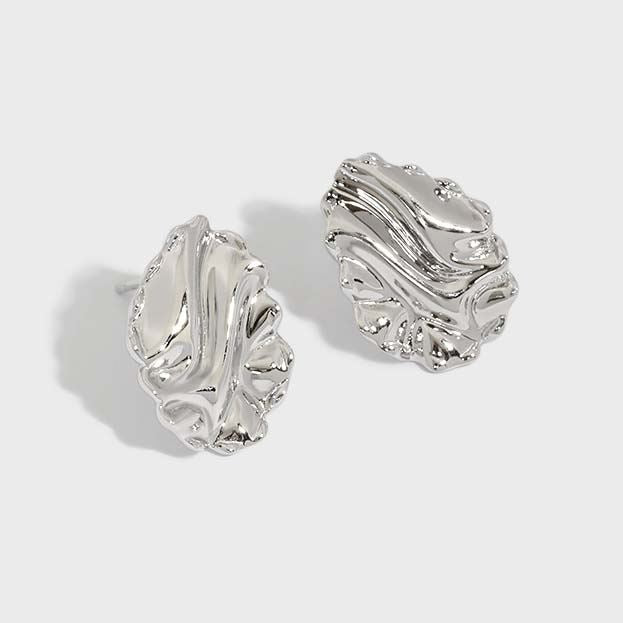 Simple Corrugation Irregular 925 Sterling Silver Stud Earrings - SterlingSilberSchmuck