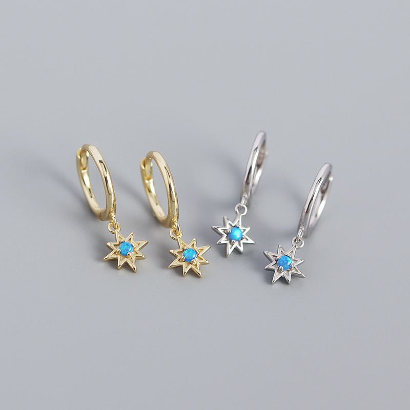 Opal Stern Sonne Hoop Ohrringe 925 Sterlingsilber Elegant