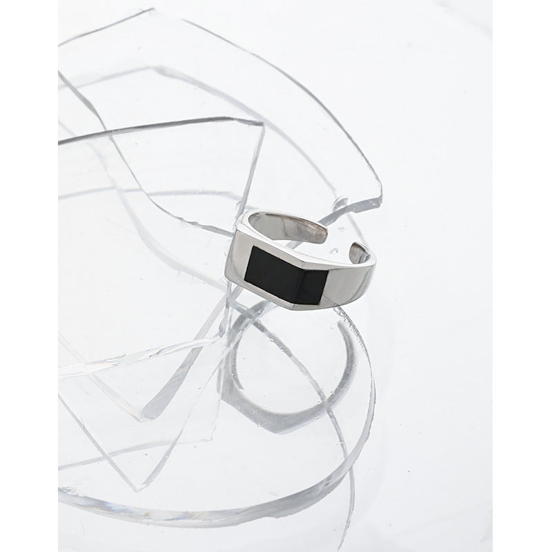 Schwarzer Rechteck Ring aus 925 Sterlingsilber – Verstellbar Modern - SterlingSilberSchmuck