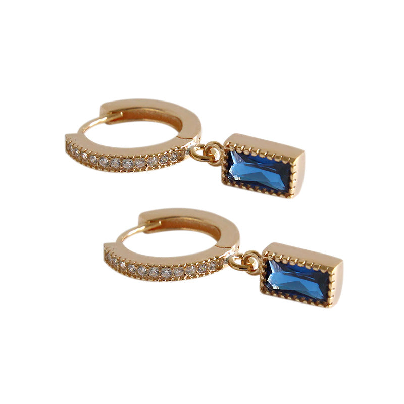 Geometry Blue CZ Rectangle 925 Silver Dangling Earrings (Single Piece) - SterlingSilberSchmuck