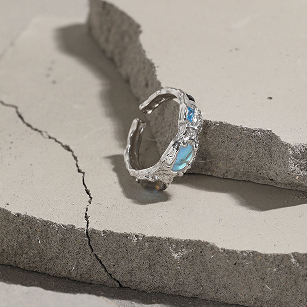 Irregular Round Created Moonstone CZ Ring – 925 Sterling Silver Adjustable - SterlingSilberSchmuck