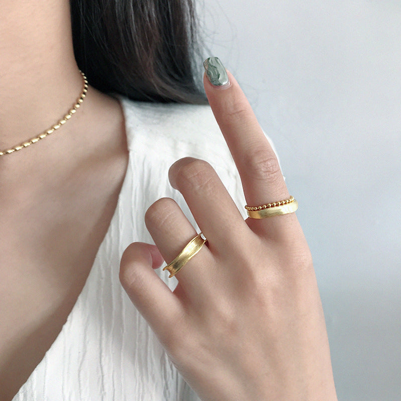 Fashion Double Layers Beads Chain 925 Sterling Silver Adjustable Ring - SterlingSilberSchmuck