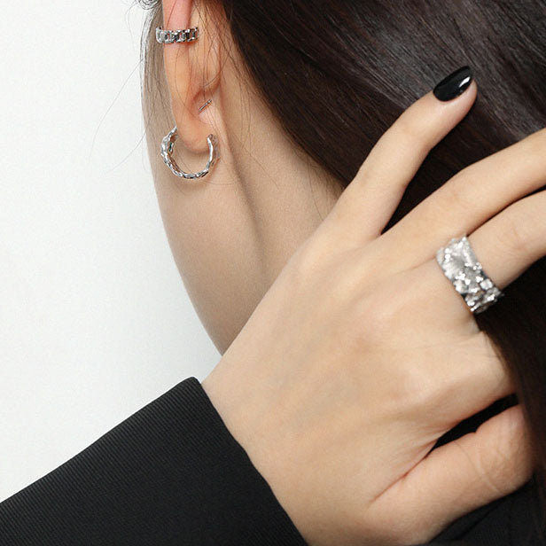 Fashion Box Chain 925 Sterling Silver Non-Pierced Earring(Single) - SterlingSilberSchmuck