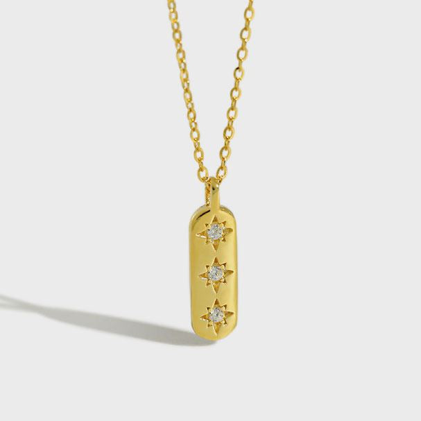 Elegant CZ Geometry CZ Star Tag 925 Sterling Silver Necklace - SterlingSilberSchmuck