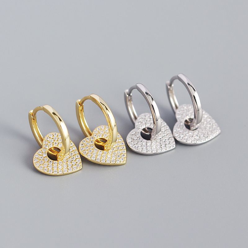 CZ Herz Hoop Ohrringe 925 Sterling Silber Damen verstellbar