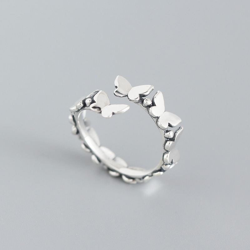 Vintage Mini Flying Butterflies 925 Sterling Silver Adjustable Ring - SterlingSilberSchmuck