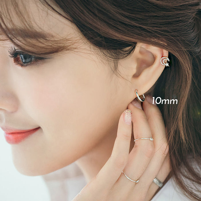 Simple Concise Elegant Women 925 Sterling Sliver Huggie Hoop Earrings - SterlingSilberSchmuck
