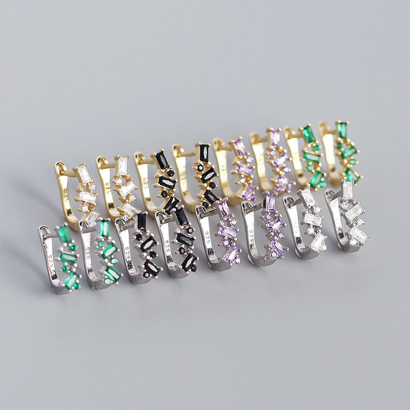 New CZ U Shape 925 Sterling Silver Hoop Earrings - SterlingSilberSchmuck