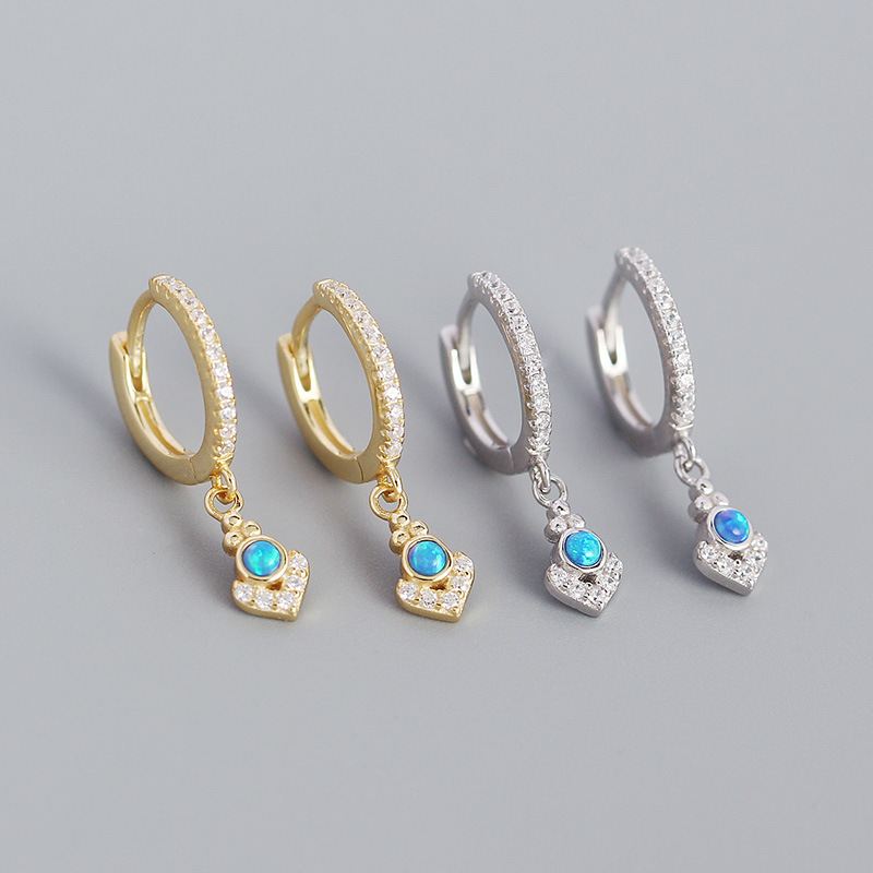 Boho Opal Geometrie Hoop Ohrringe 925 Sterlingsilber Elegant