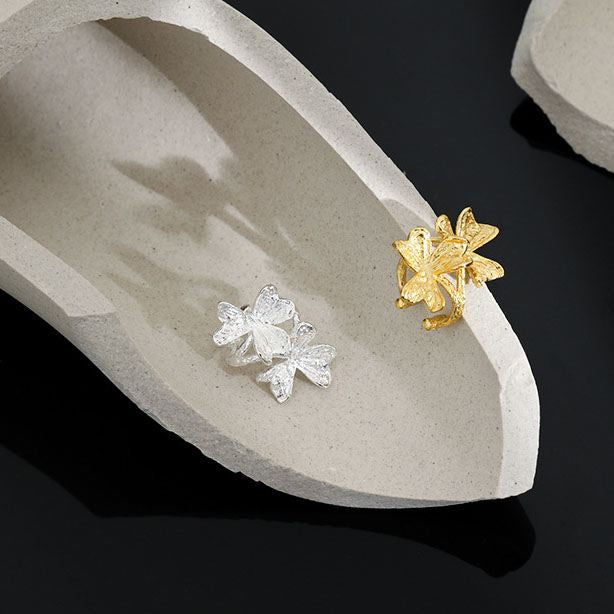 Gift Lucky Clover Flower 925 Sterling Silver Non-Pierced Earring(Single) - SterlingSilberSchmuck