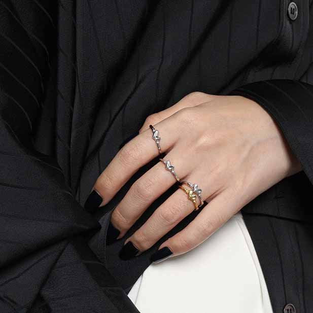 Unregelmäßiger CZ Herz Ring 925 Sterling Silber verstellbar elegant