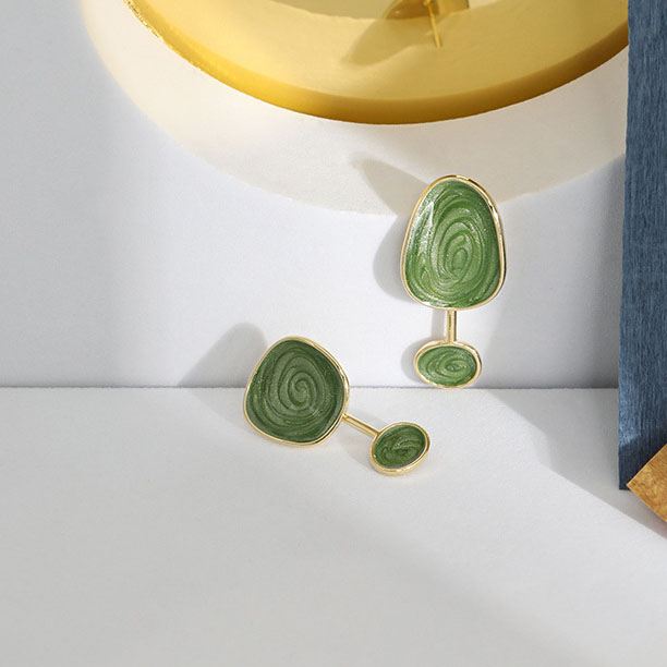 Irregular Green Epoxy Geometry 925 Sterling Silver Dangling Earrings - SterlingSilberSchmuck