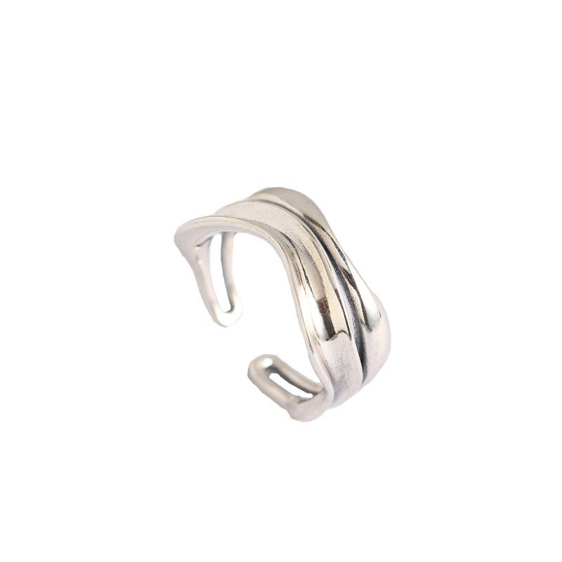 Fashion Minimalist Vintage Concave Convex Double Layer 925 Sterling Silver Ring - SterlingSilberSchmuck