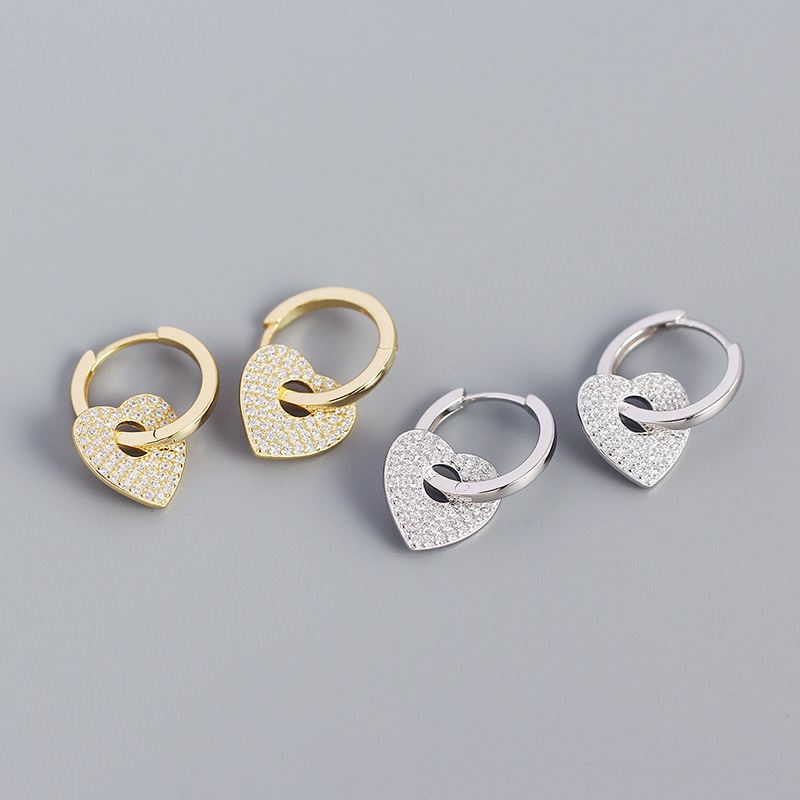 CZ Herz Hoop Ohrringe 925 Sterling Silber Damen verstellbar