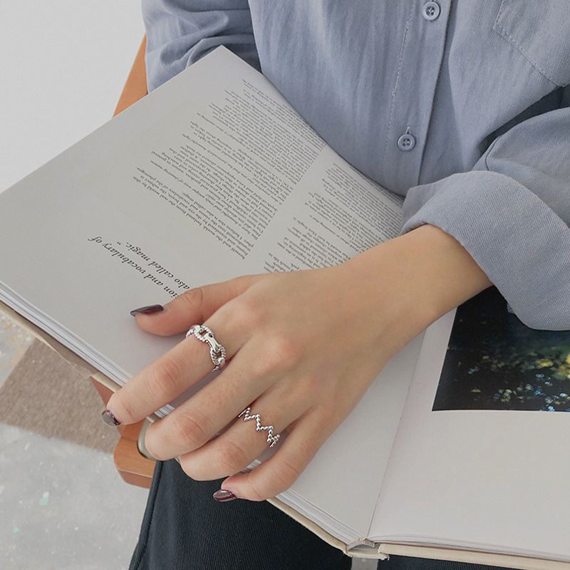 Fashion Twisted Hollow Chain 925 Sterling Silver Adjustable Ring - SterlingSilberSchmuck