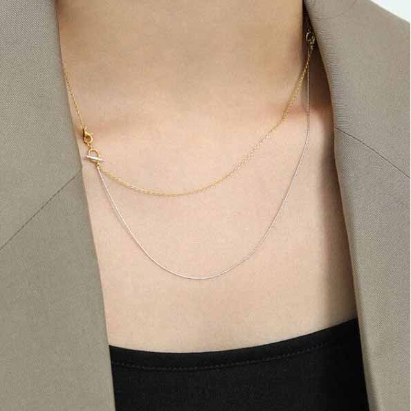 Doppelschicht Halskette aus 925er Silber – Modern Layering Elegant - SterlingSilberSchmuck