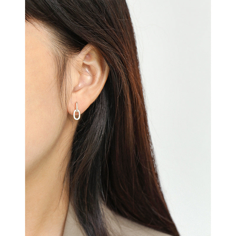 Simple Mini Loop Chain 925 Sterling Silver Stud Earrings - SterlingSilberSchmuck
