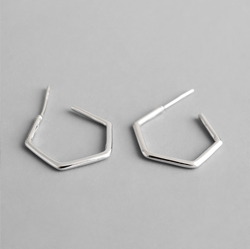Hollow Hexagon Creolen aus 925 Sterlingsilber – Geometrisch Modern
