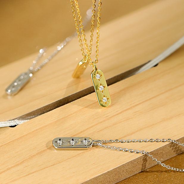 Elegant CZ Geometry CZ Star Tag 925 Sterling Silver Necklace - SterlingSilberSchmuck