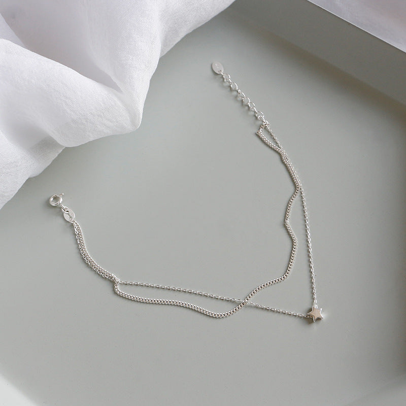 Doppelschicht Fußkette Stern 925 Sterling Silber Rolo Chain