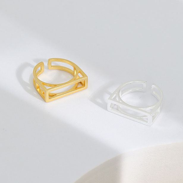 Geometry Hollow Rectangle 925 Sterling Silver Adjustable Ring - SterlingSilberSchmuck