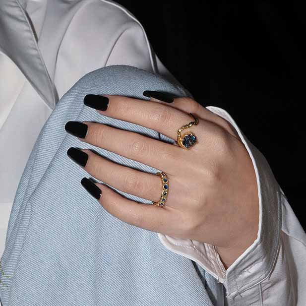 Modern Irregular Blue CZ 925 Sterling Silver Adjustable Ring - SterlingSilberSchmuck