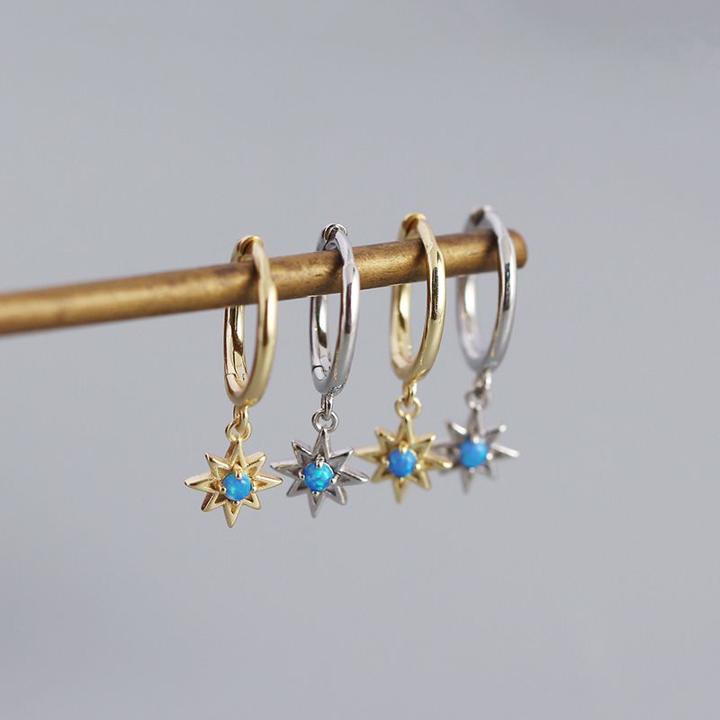 Opal Stern Sonne Hoop Ohrringe 925 Sterlingsilber Elegant