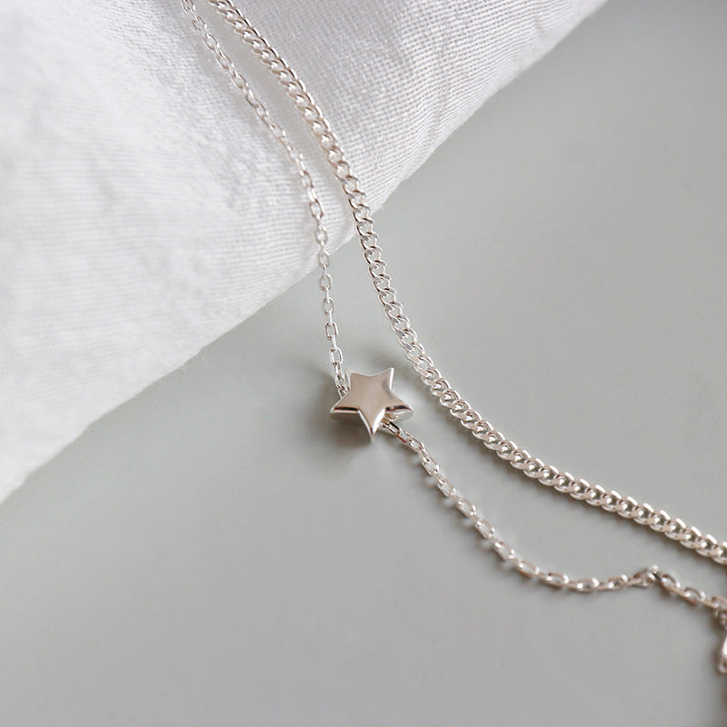 Doppelschicht Fußkette Stern 925 Sterling Silber Rolo Chain