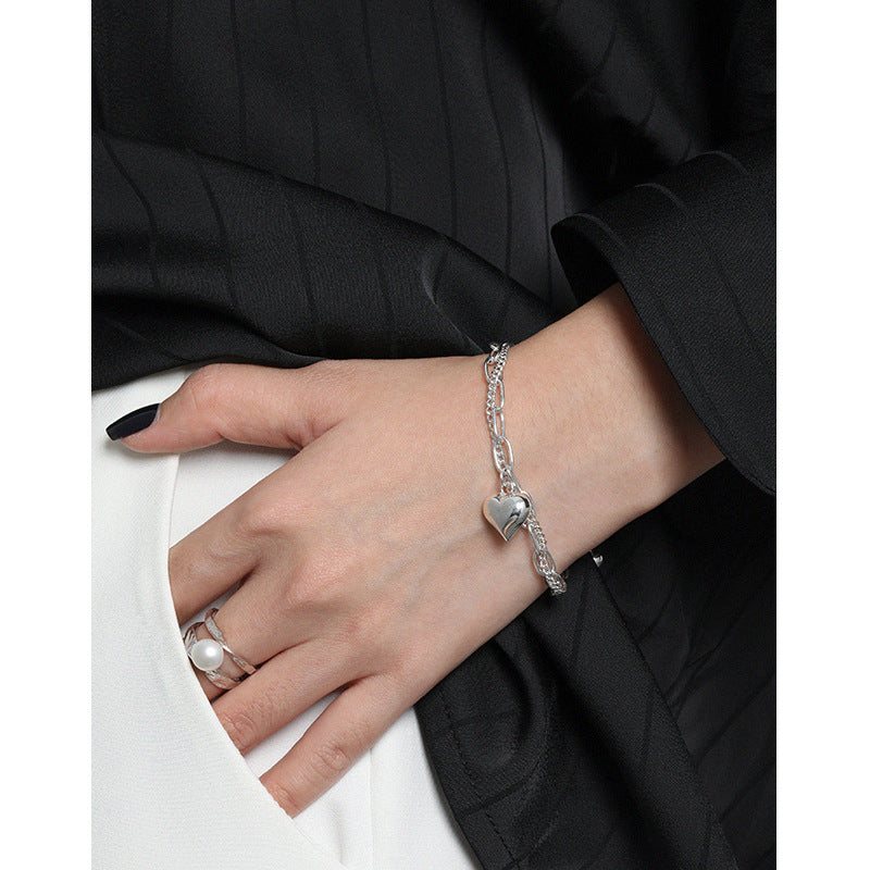 Doppelschicht Hollow Herz Armband aus 925er Silber – Feminin Elegant