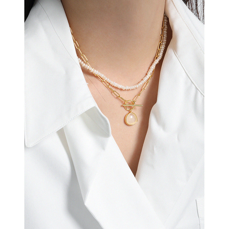 Graduation Round Natural Crystal OT Hollow Chain 925 Sterling Silver Necklace - SterlingSilberSchmuck