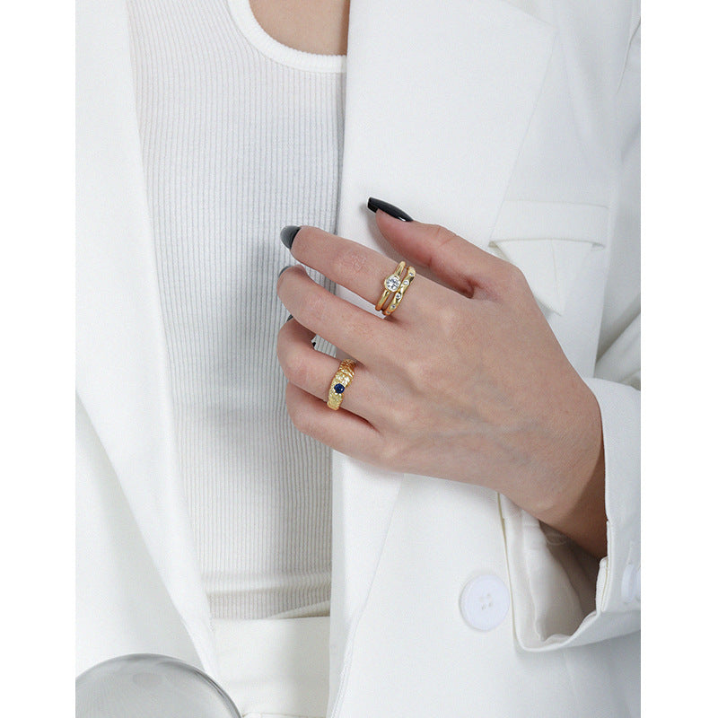 Blauer CZ Ring 925 Sterling Silber unregelmäßig elegant modern