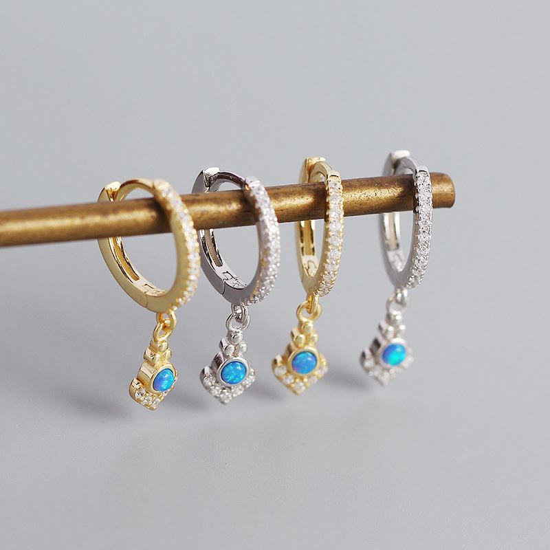 Boho Opal Geometrie Hoop Ohrringe 925 Sterlingsilber Elegant