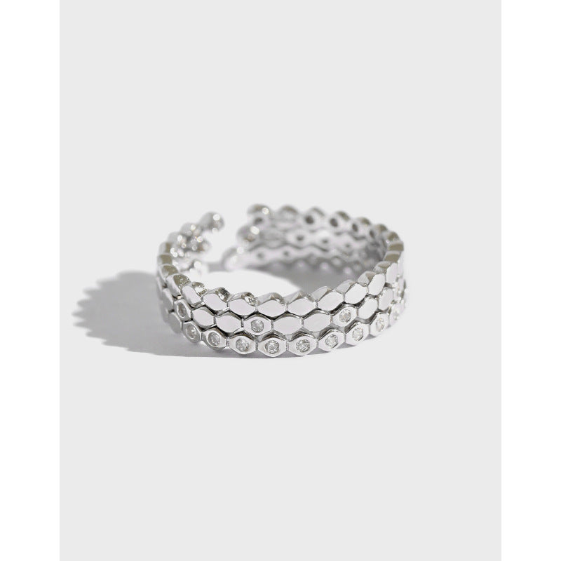 Fashion Three CZ Hive 925 Sterling Silver Adjustable Stacker Ring - SterlingSilberSchmuck