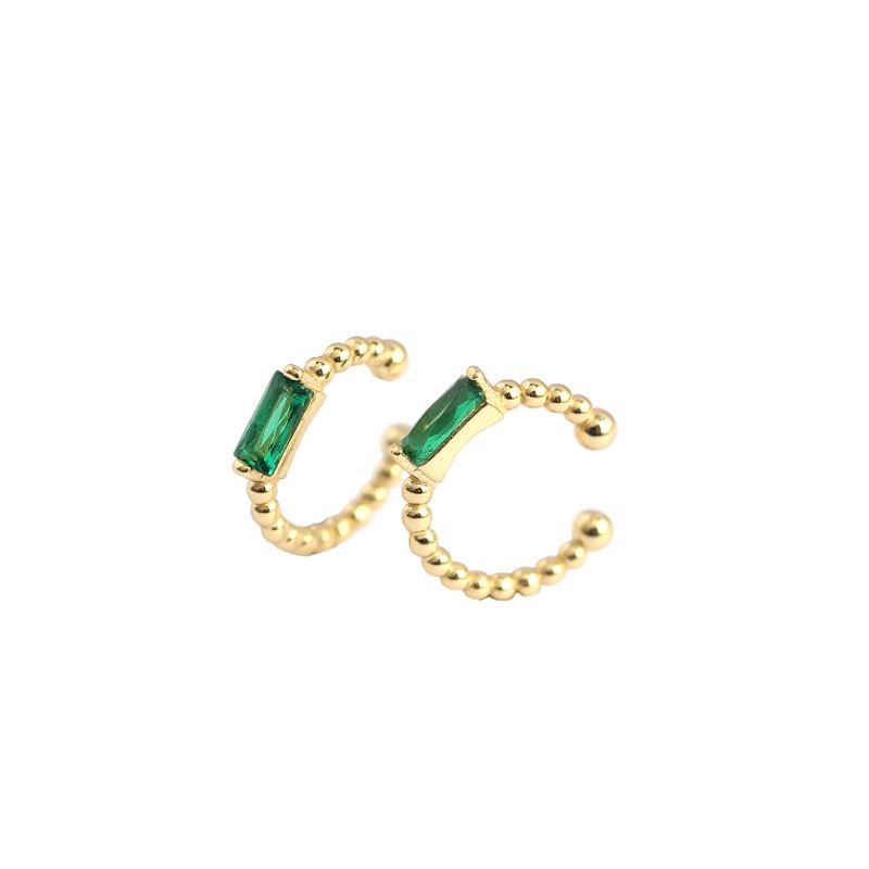 Grüne CZ Rechteck Clip Ohrringe 925 Sterlingsilber Elegant