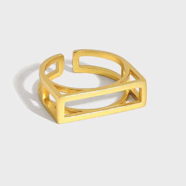 Geometry Hollow Rectangle 925 Sterling Silver Adjustable Ring - SterlingSilberSchmuck