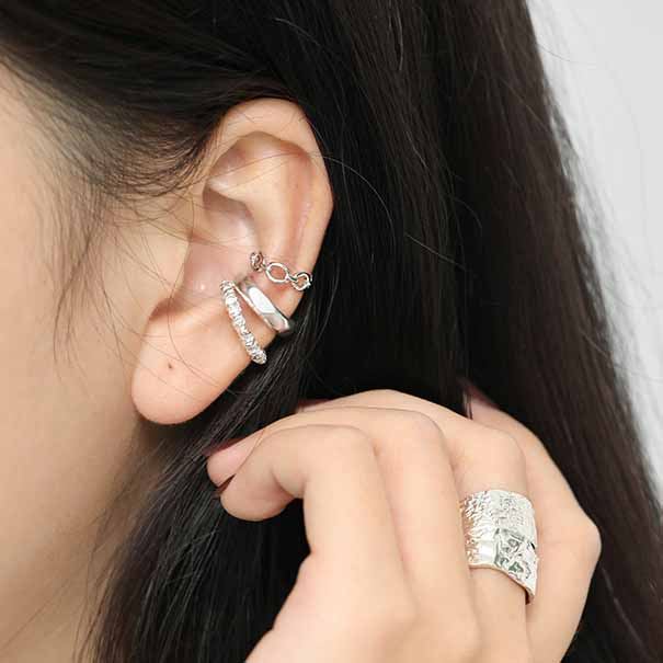 Simple Circle 925 Sterling Silver Non-Pierced Earring (Single) - SterlingSilberSchmuck