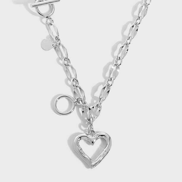 Women Hollow Heart Chain 925 Sterling Silver Necklace - SterlingSilberSchmuck