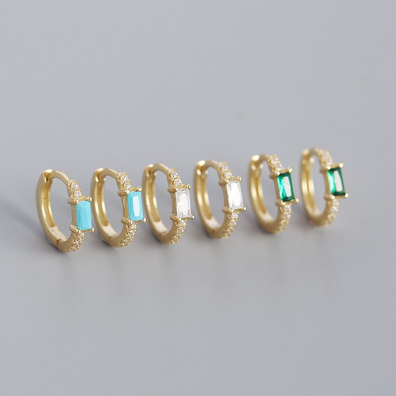 Rechteck CZ Huggie Hoop Ohrringe aus 925 Sterlingsilber – Geometrisch - SterlingSilberSchmuck