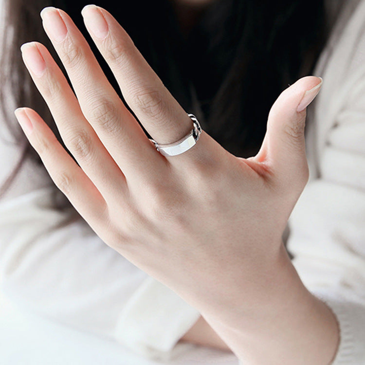Rechteckiger Bordsteinketten Ring aus 925 Sterlingsilber – Verstellbar modern