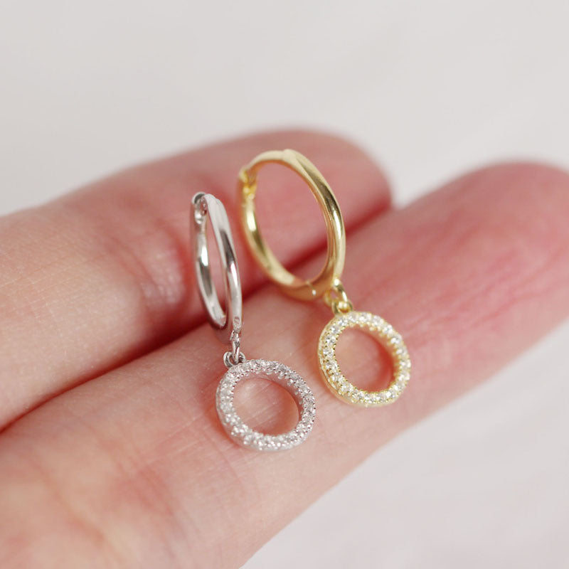 CZ Circle Ohrringe 925 Sterlingsilber Leverback Elegant