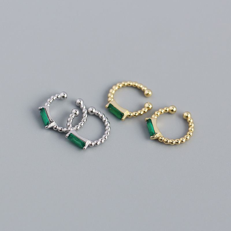Grüne CZ Rechteck Clip Ohrringe 925 Sterlingsilber Elegant